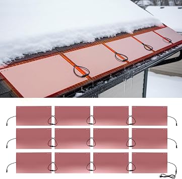 H&G lifestyles 24FT Roof Snow Melting System, Roof Heaters to Prevent Ice Dams, Roof Ice Melt System Heated Aluminum Panels with Self-Regulating 8W/FT Heat Cable,De-Icing Kit with Clips12 Packs