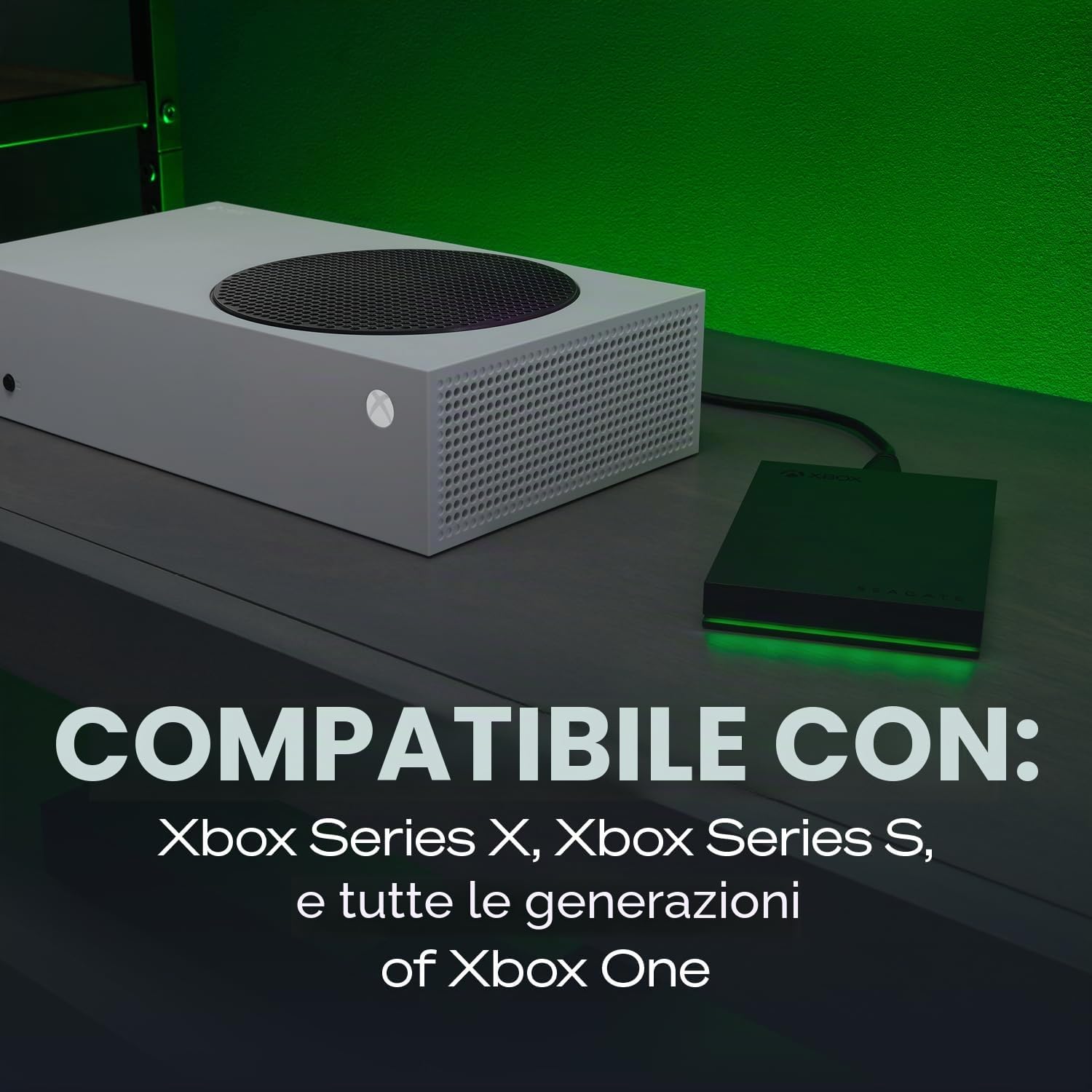 Seagate STKX5000403 - Unità di gioco per Xbox 5TB, hard disk esterno portatile, USB 3.2 Gen 1, nero con barra LED verde integrata, certificato Xbox, servizi di salvataggio per 3 anni