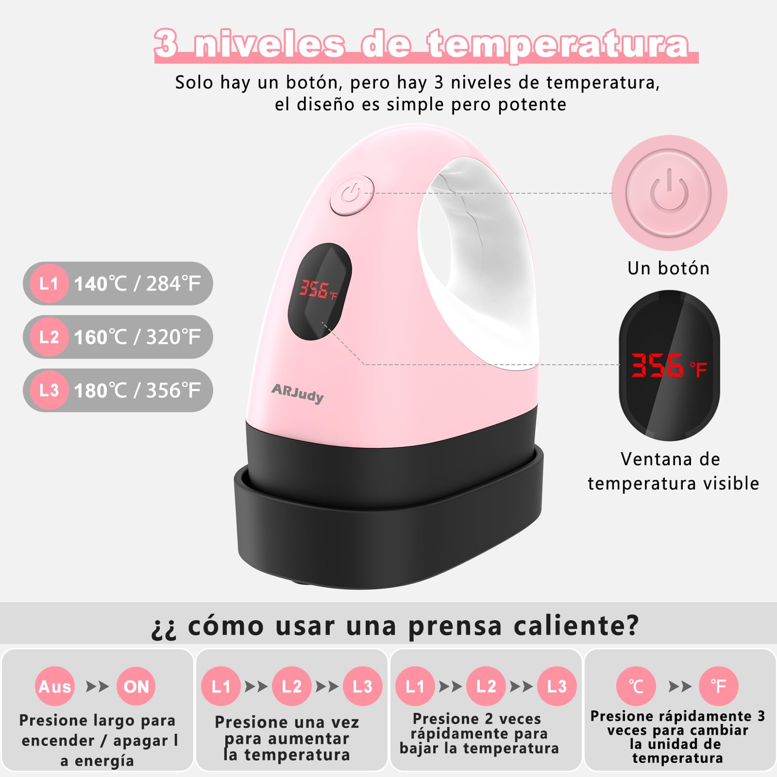 Mini máquina de prensa de calor, mini prensa de hierro de transferencia de calor, 3 ajustes de calor y temperatura visible, prensa de calor portátil fácil para manualidades, camisetas, sombreros