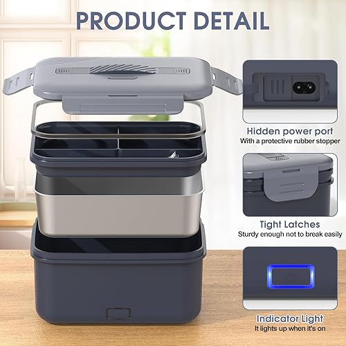 Miniatura 2 de Fiambrera eléctrica, calentador de alimentos 3 en 1, calentador de alimentos portátil de 100 W, a prueba de fugas, para adultos, automóvil, camión,