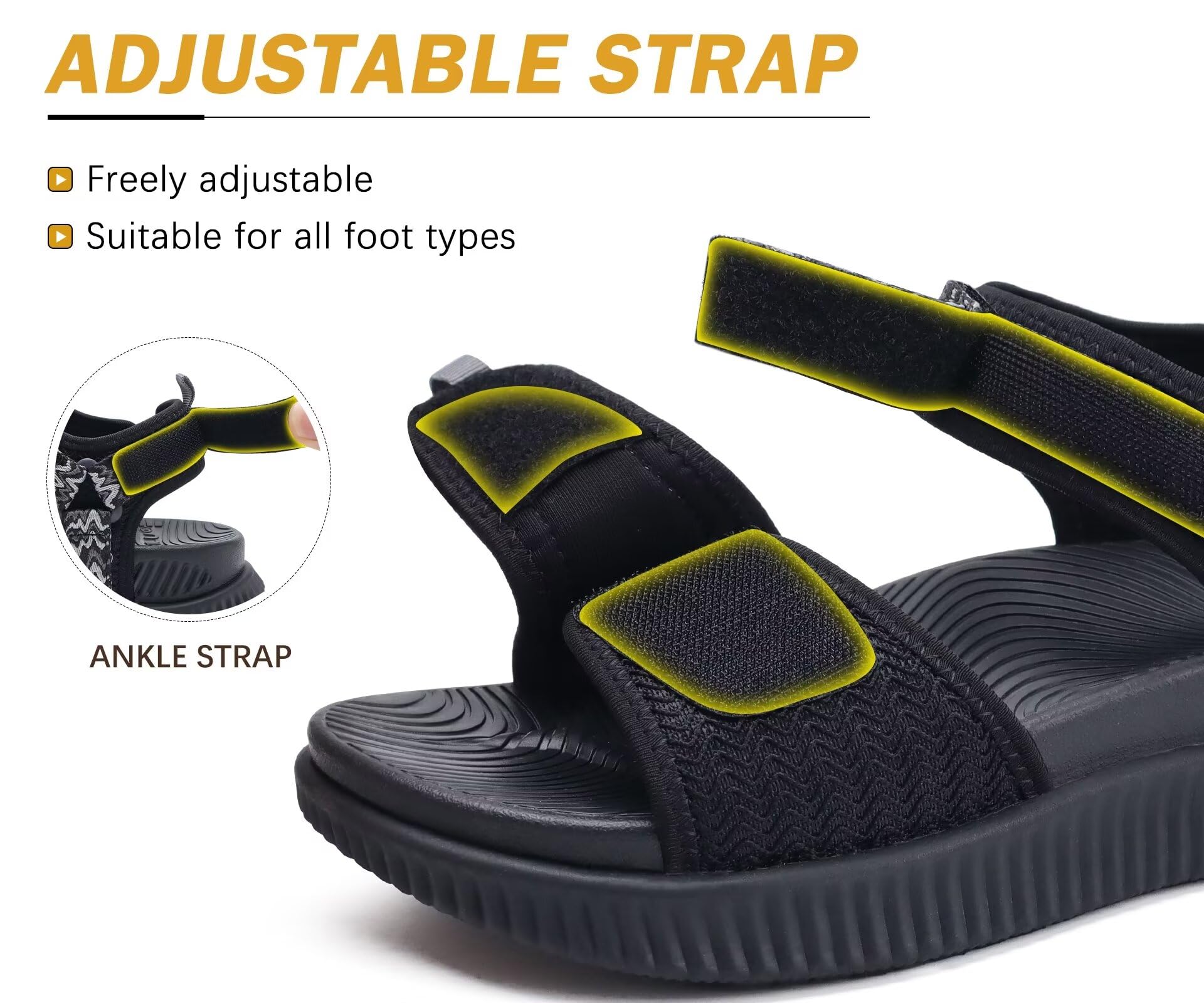 KuaiLu Sandali Trekking Donna Comode Camminata Ortopediche Fascite Plantare Arch Support Sportivi Sandalo Estive Leggero Regolabile