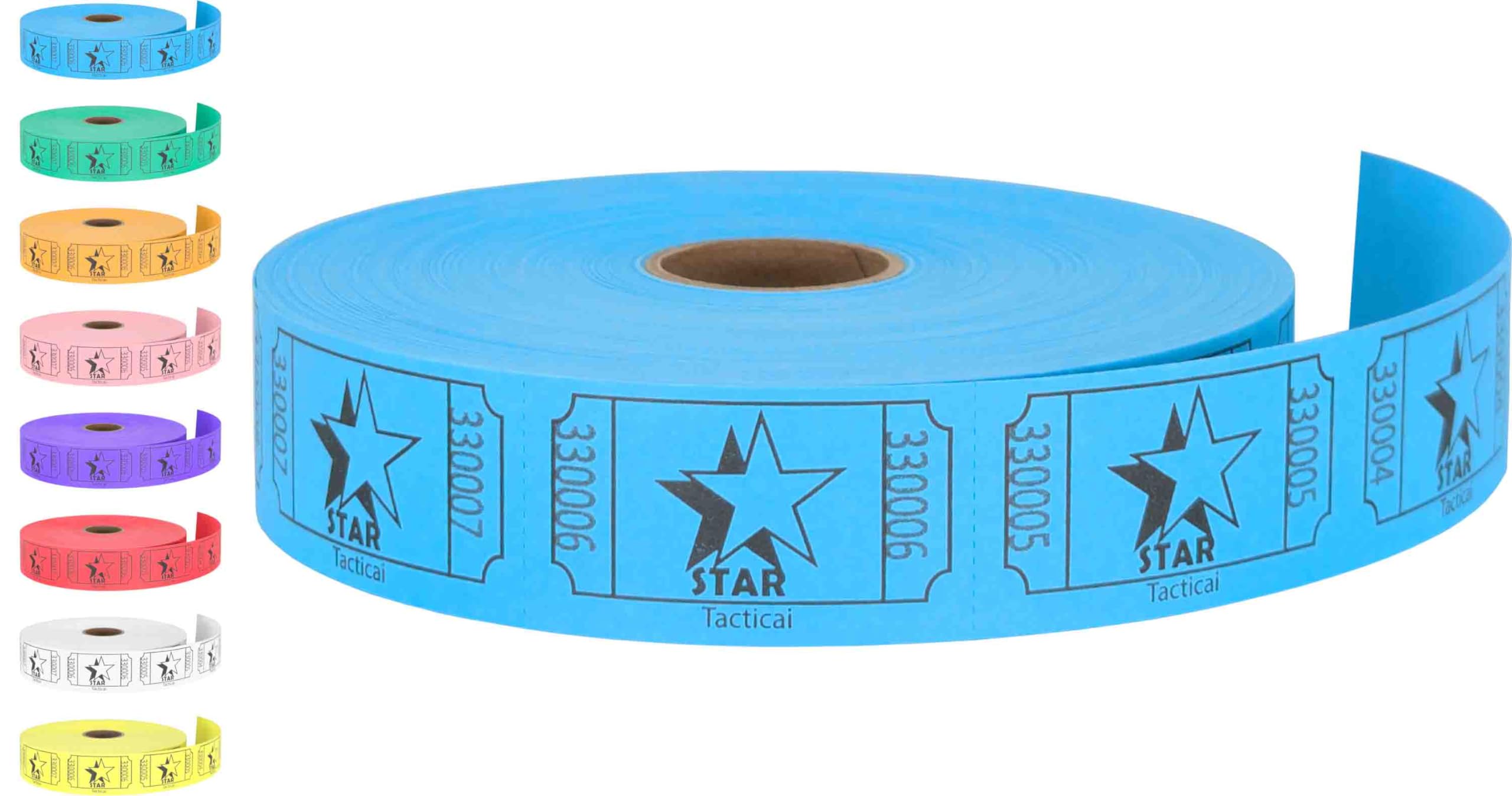 Tacticai 1000 Raffle Tickets, Star, Blue (8 Color Selection), Single Roll, Ticket for Events, Entry, Class Reward, Fundraiser & Prizes