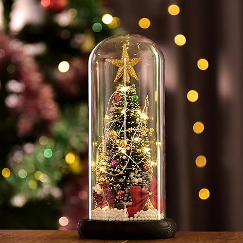 Miniatura 7 de LUOZZY Árbol de Navidad en cúpula de cristal pequeño árbol de Navidad iluminación escritorio adorno brillante mini árbol de Navidad
