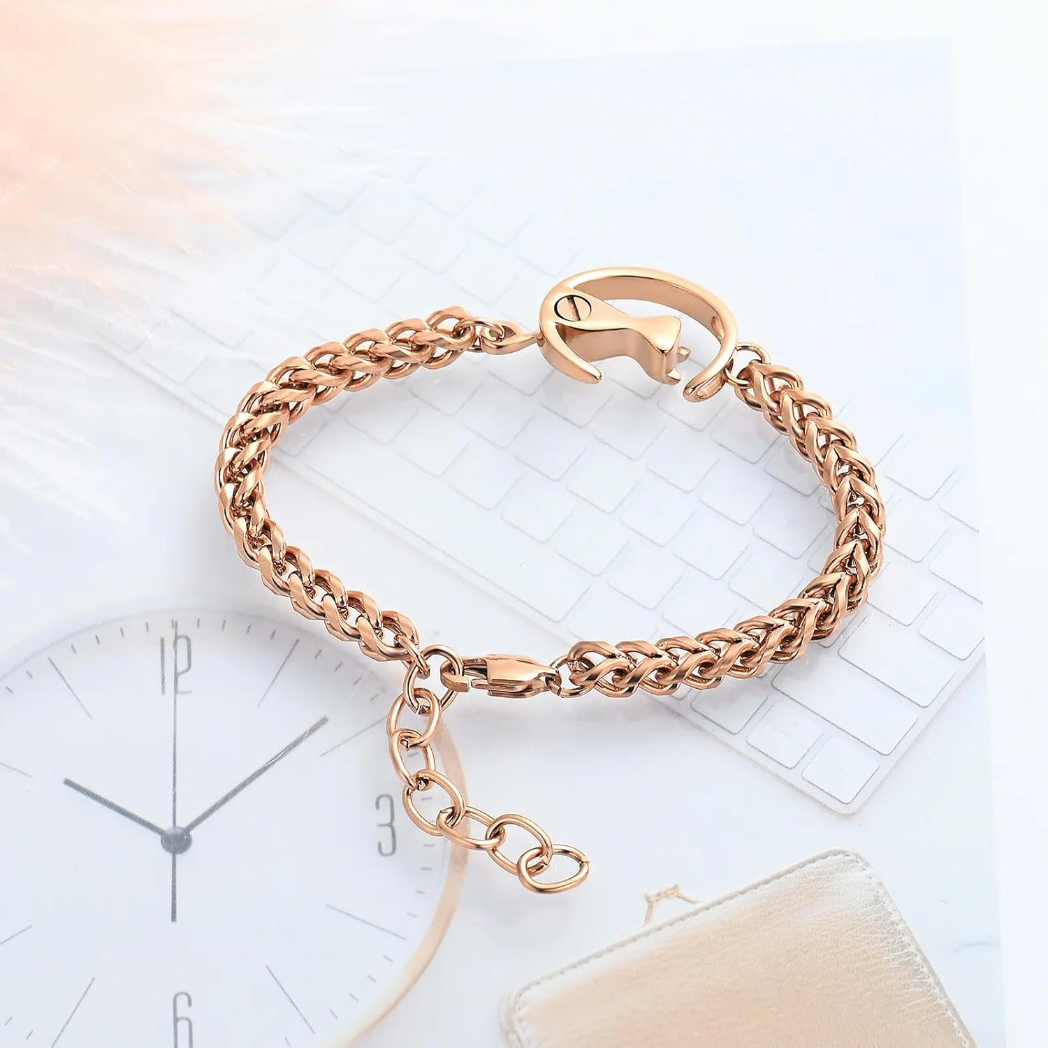 ペット火葬ジュエリー 猫用骨壷ブレスレット ステンレススチール製 調節可能なリンクチェーン メモリアルバングル 女性 女の子用 ロー