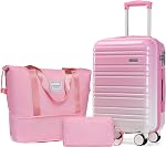 LARVENDER Luggage Sets 3 Piece, 20 Inch Carry on Luggage 22x14x9 Airline Approved Hardside PC+ABS Suitcase Set with Spinner Wheels TSA Lock, Lightweight Suitcase for Women, Cotton Candy