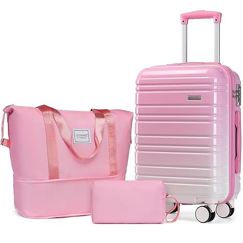 LARVENDER Luggage Sets 3 Piece, 20 Inch Carry on Luggage 22x14x9 Airline Approved Hardside PC+ABS Suitcase Set with Spinner Wheels TSA Lock, Lightweight Luggage Set for Women, Peach Sparkling