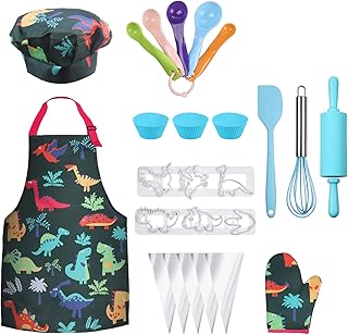 Anpro Ensemble de Cuisine et pâtisserie pour Enfants, Jeu de rôle pour Enfants de 3 à 12 Ans, Tablier personnalisé pour Enfants, Toque de Chef, Ensemble de Costumes de Jeu de rôle du Chef