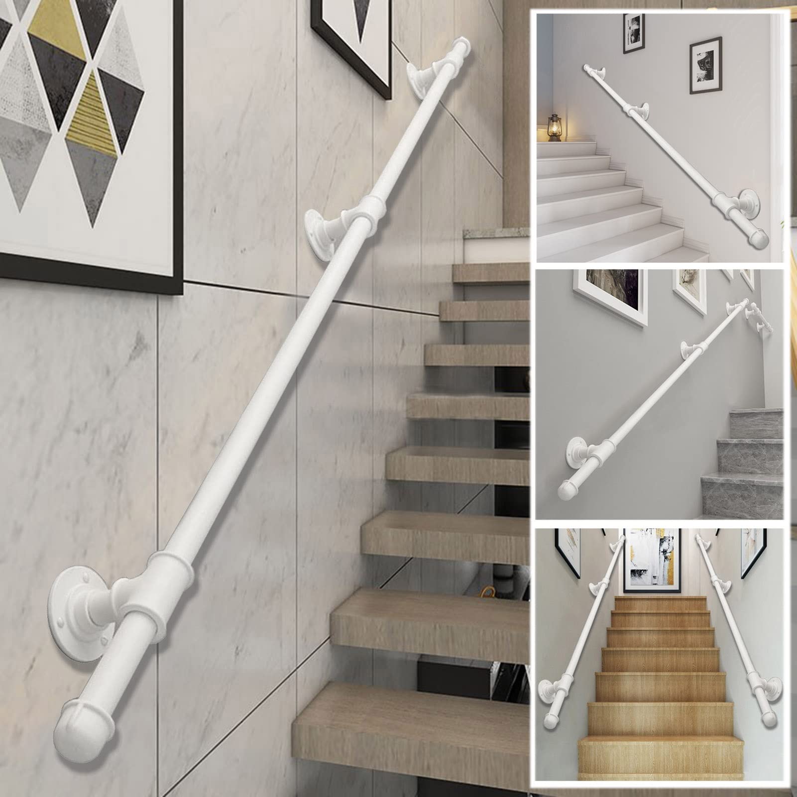 Gyeqxkt White Wall Mounted Staircase Banister Handrail Safety Kit Anti Skid Bar 30 600Cm 200Kg Support 6Ft/1.8M