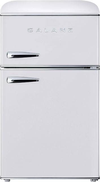 Galanz GLR31TWEER Réfrigérateur compact rétro, Mini Réfrigérateur avec portes doubles, Thermostat mécanique réglable avec congélateur, blanc, 3.1 Cu FT