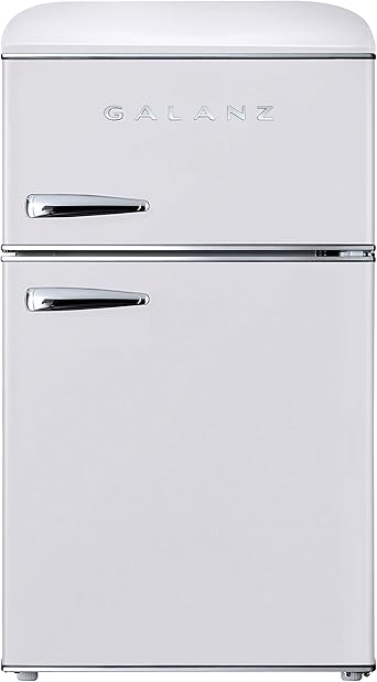 Galanz GLR31TWEER Retro Compact Refrigerator, Mini Fridge with Dual Doors, Adjustable Mechanical Thermostat with Freezer, White, 3.1 Cu FT