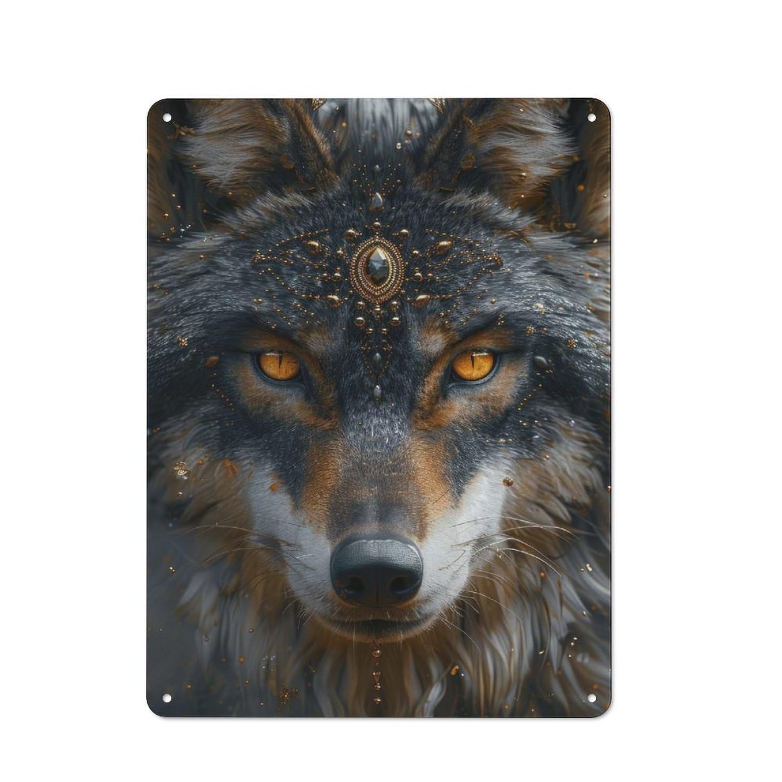 Vintage Tin Wall Sign 40x30cm Featuring Spiritual Wolf, Room Wall Plaque for Flat, Dorm Room, Lounge Or Cafe
