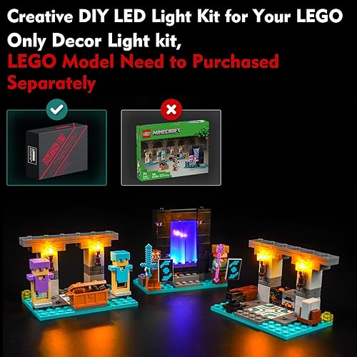 Miniatura 7 de VONADO Kit de luces LED para Lego Minecraft The Armory 21252 (solo luces, sin modelos) Juego de iluminación creativa Accesorios compatibles con