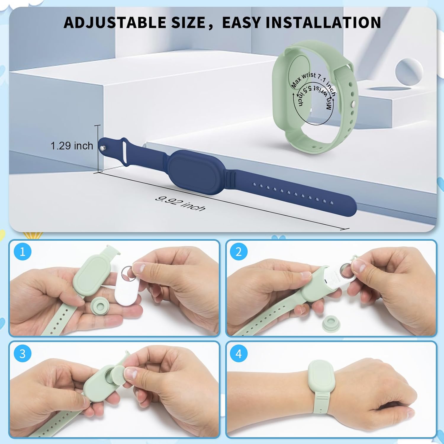 FGERWZ【2 Pack】 for Samsung Galaxy Smart Tag 2 Bracelet, Soft Silicone Case SmartTag 2 Holder Hidden Wristband Waterproof Full Cover Watch Band for Toddler Child Elderly (Blue+Green)