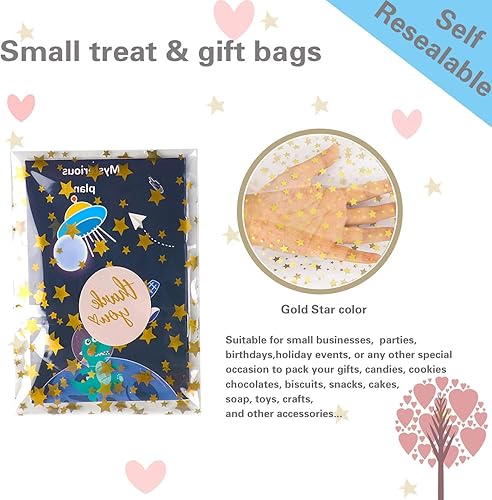 Miniatura 153 de COQOFA 100 bolsas de regalo de estrella rosa de 7 x 12 pulgadas, bolsas de regalo de celofán, bolsas de regalo de fiesta, bolsas de plástico Rosado