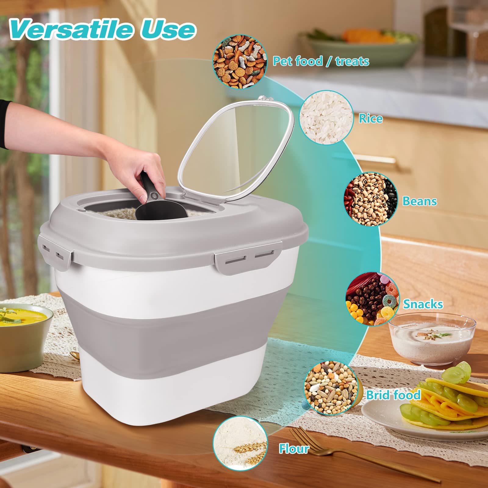 YECERCAN Dog Food Storage Container, 30lb50lb Large Collapsible Pet