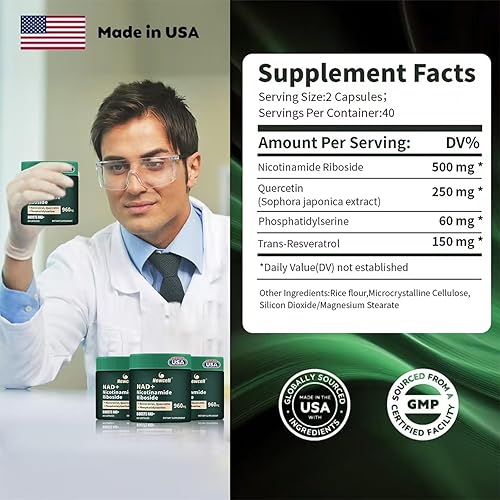 Miniatura 4 de Suplemento liposomal NAD+ con resveratrol, quercetina, ribósido de nicotinamida - Alternativa NMNH para antienvejecimiento, energía celular, enfoque