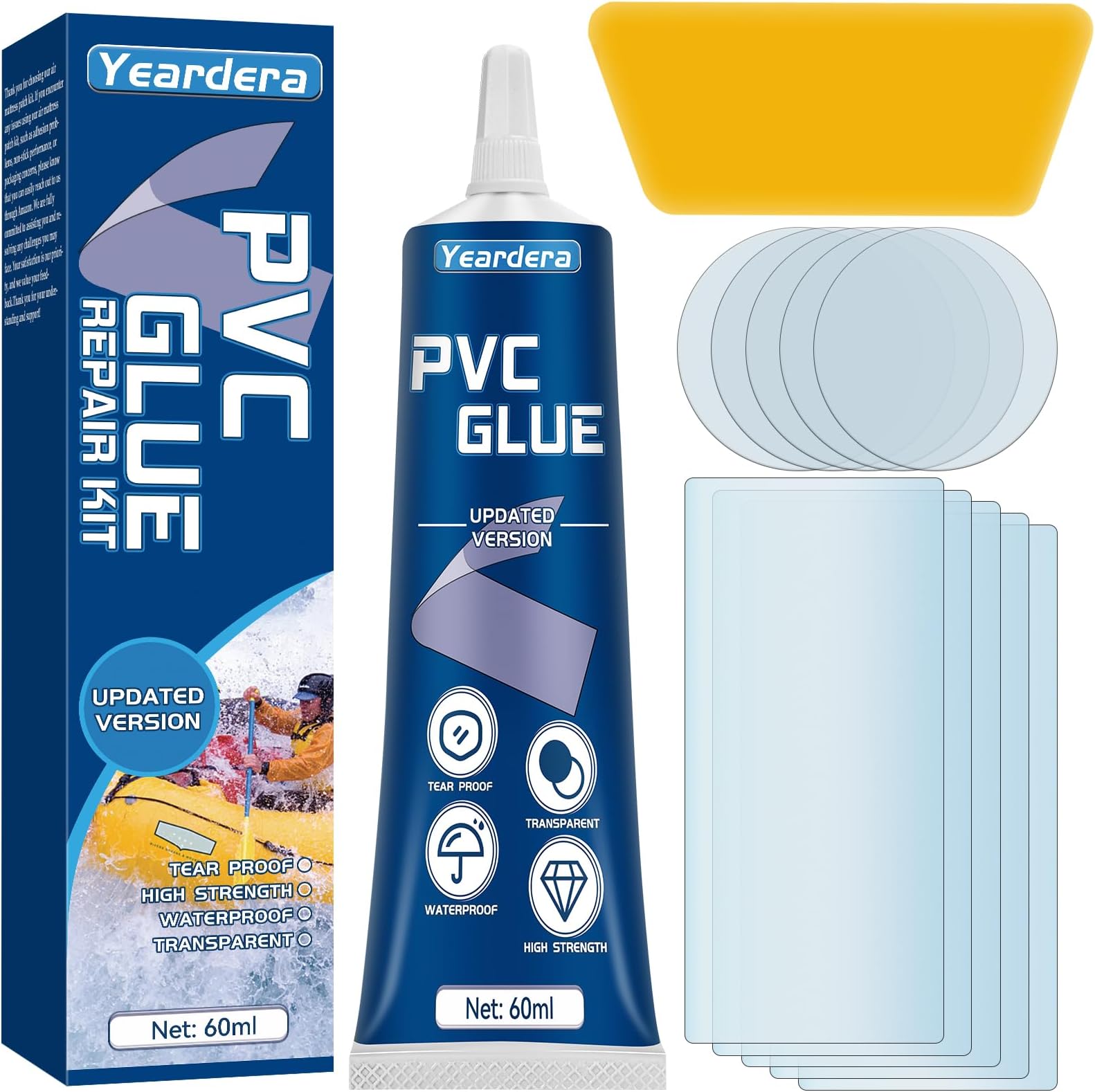 Air Mattress Patch Kit, Waterproof Vinyl Repair Kit, High Strength PVC Adhesive for Inflatables, PVC Boats, Vinyl Glue (60ml/1 Pack)