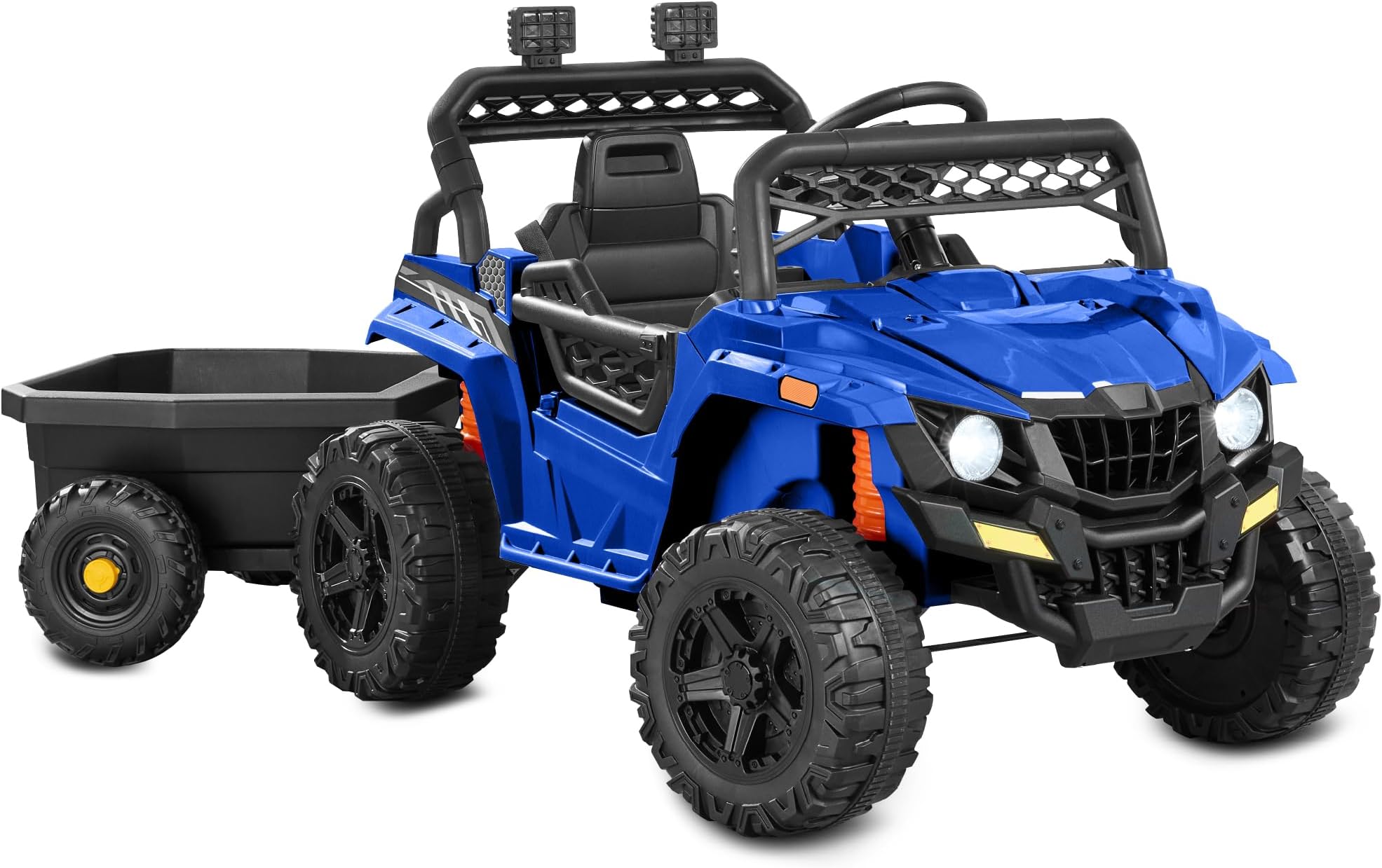 Best Choice Products Kids 12V Electric Ride On UTV Car and Trailer w/Parent Control, LED Lights, 2 Speeds, Bluetooth - Blue