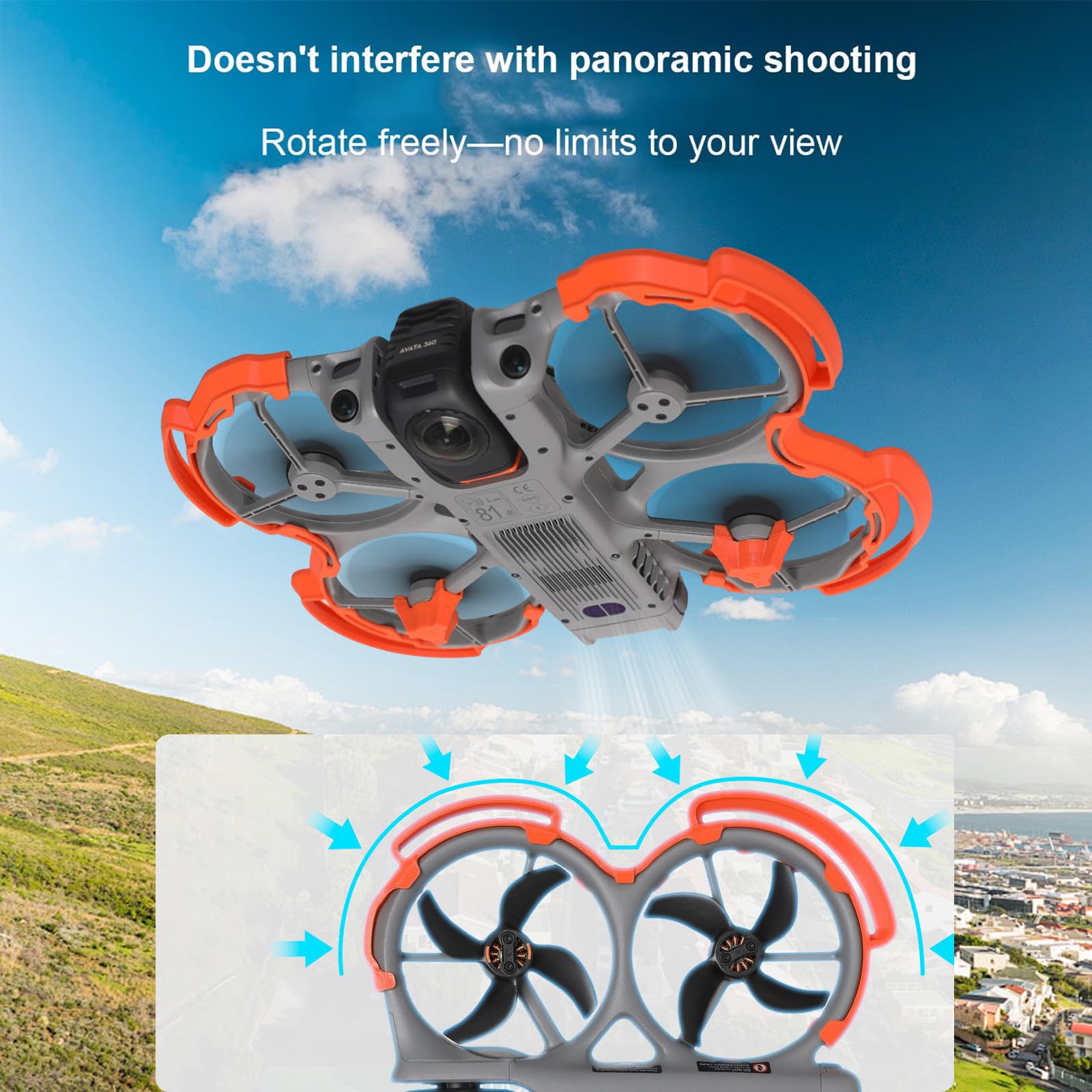 Protezione Kit per DJI Avata 360, Eliche Protezione + Carrello di atterraggio, Gimbal Copertura protettiva Anelli paracolpi Gambe allungate Drone Supporto Accessori per DJI Avata 360 (Black)