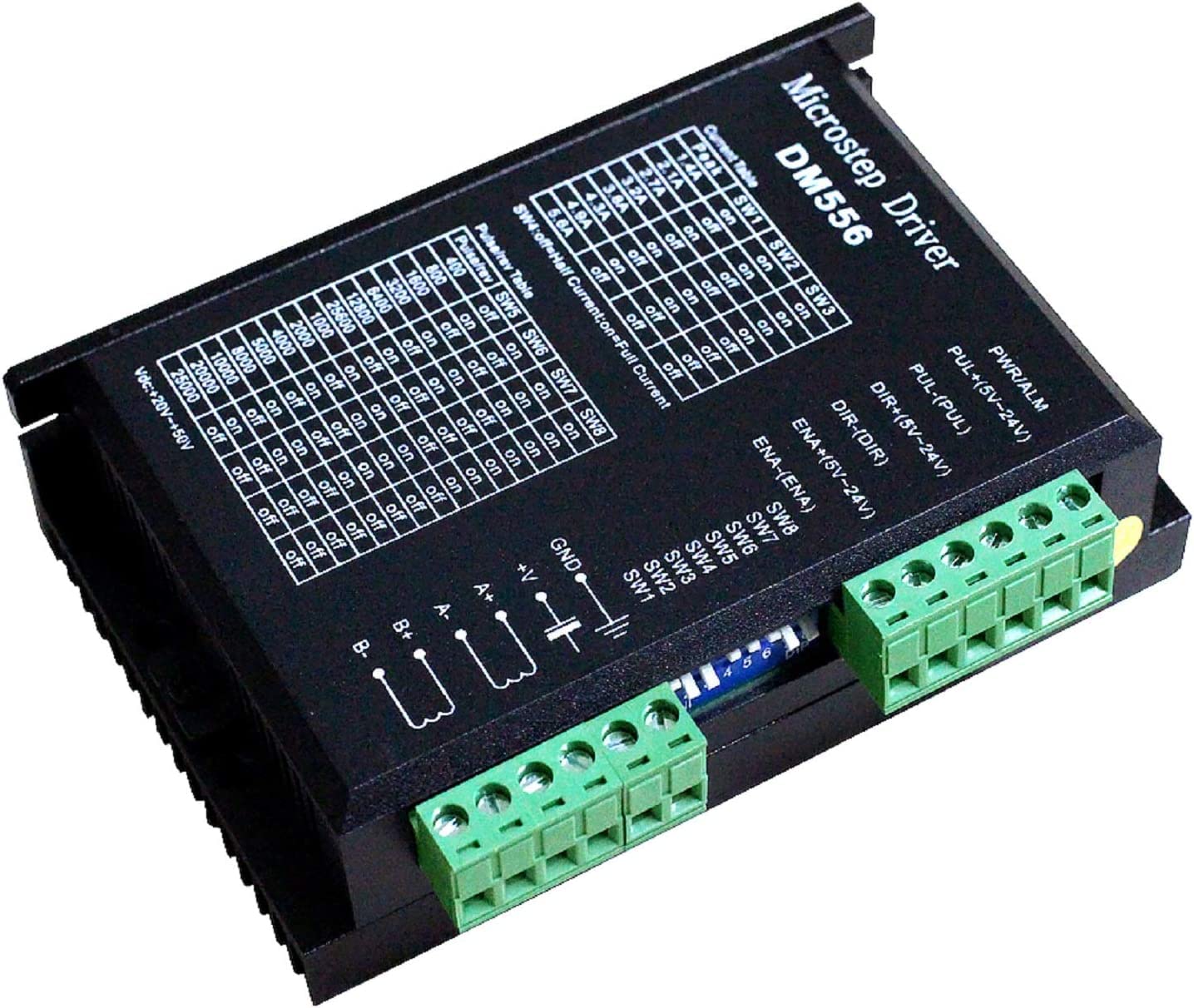 CNC Pilote de moteur pas à pas numérique DM556 Contrôleur de moteur pas à pas 2 phases Pilote de moteur pas à pas 20-50V DC Max 5.6A 128 Division pour Nema 23, 24 et Nema 34 Moteur pas à pas