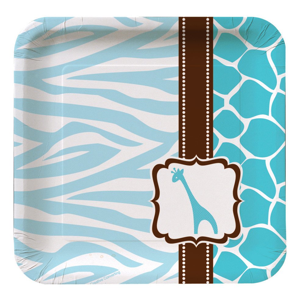 Creative Converting Baby Shower Wild Safari Blue 8 Count Paper Lunch Plates
