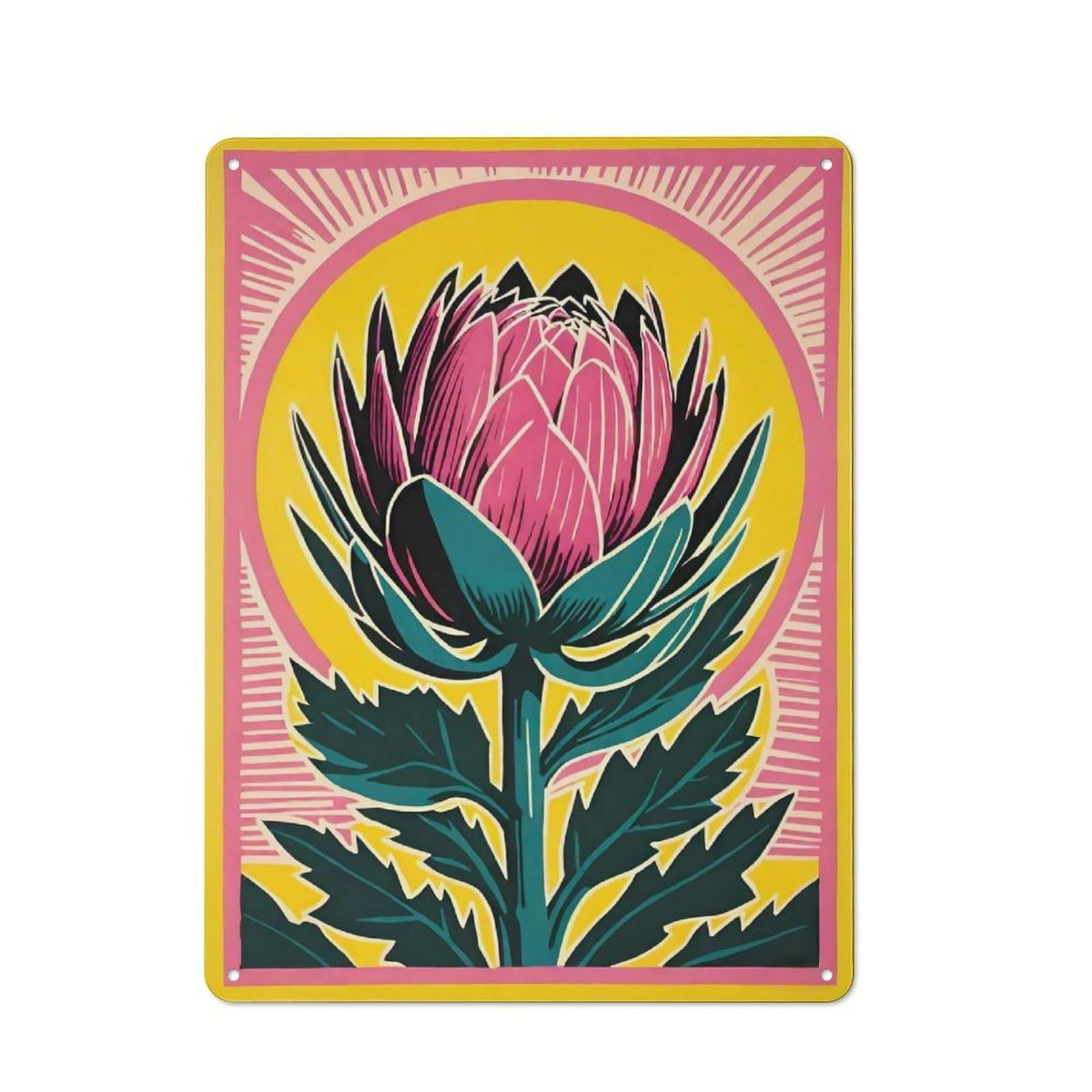 Junmoney Style-11 Yellow Pink Artichoke Vintage Tin Sign 40X30cm For Garage Or Workshop, Suited To Garage Decor Fans, For Retro Home Interiors