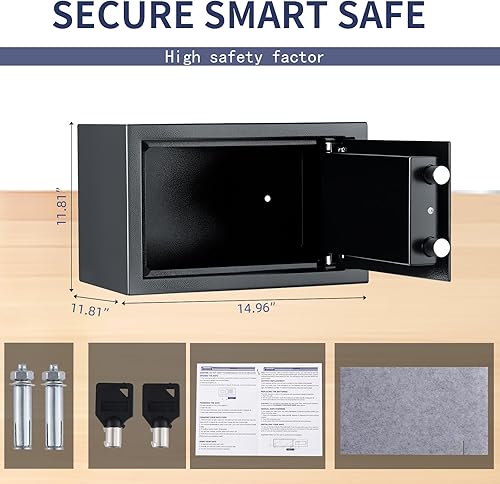 Miniatura 2 de Caja de seguridad de 0.5 pies cúbicos con teclado electrónico, caja de seguridad de acero para el hogar, oficina, objetos de valor, dinero, joyas,