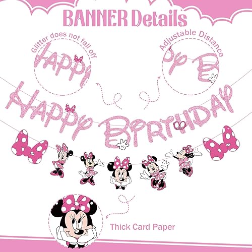 Miniatura 2 de Pink Mouse Birthday Banner for Girls, Party Decorations for 1st 2nd 3rd Birthday and Baby Shower (Pink) 1