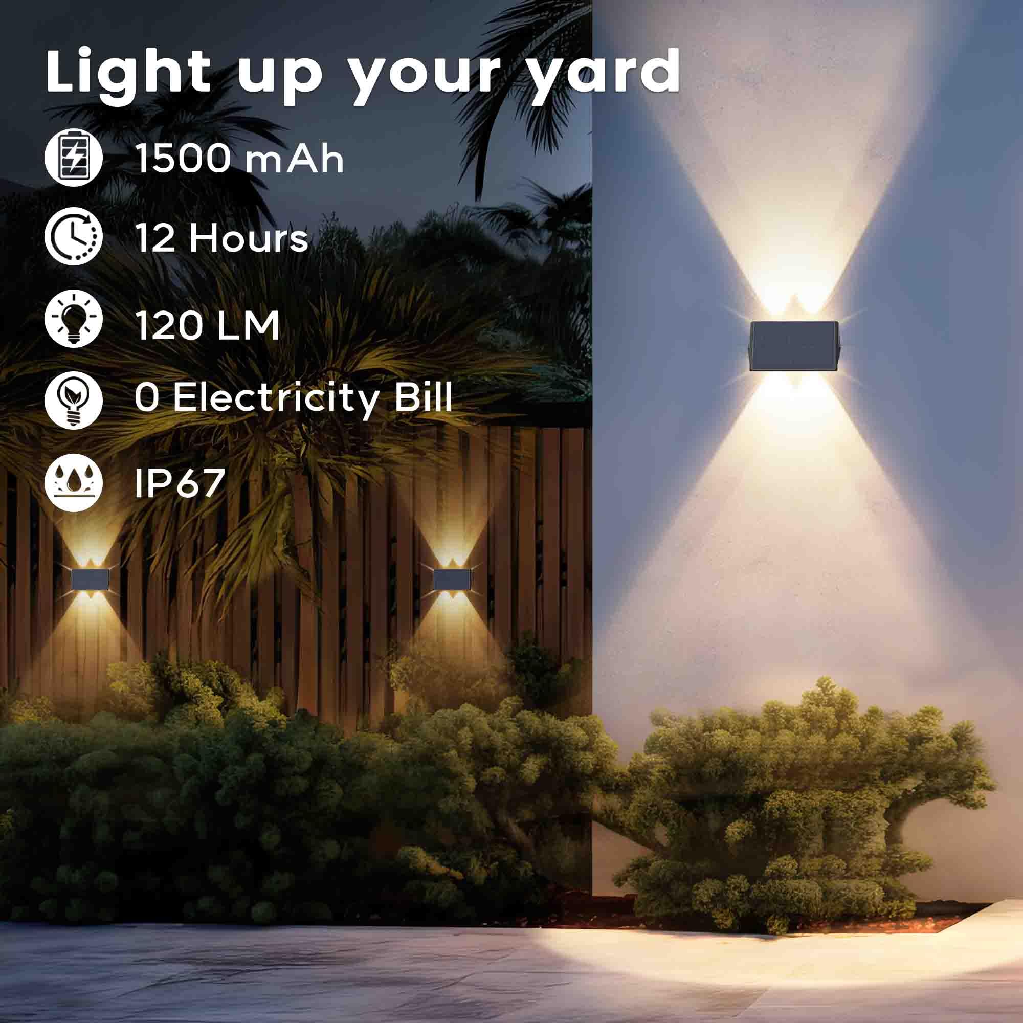 IIRARA Solar Fence Lights Outdoor Garden, Ambient Atmosphere, 4-Pack Warm White, Up & Down Solar Wall Lights Outdoor - Image 4