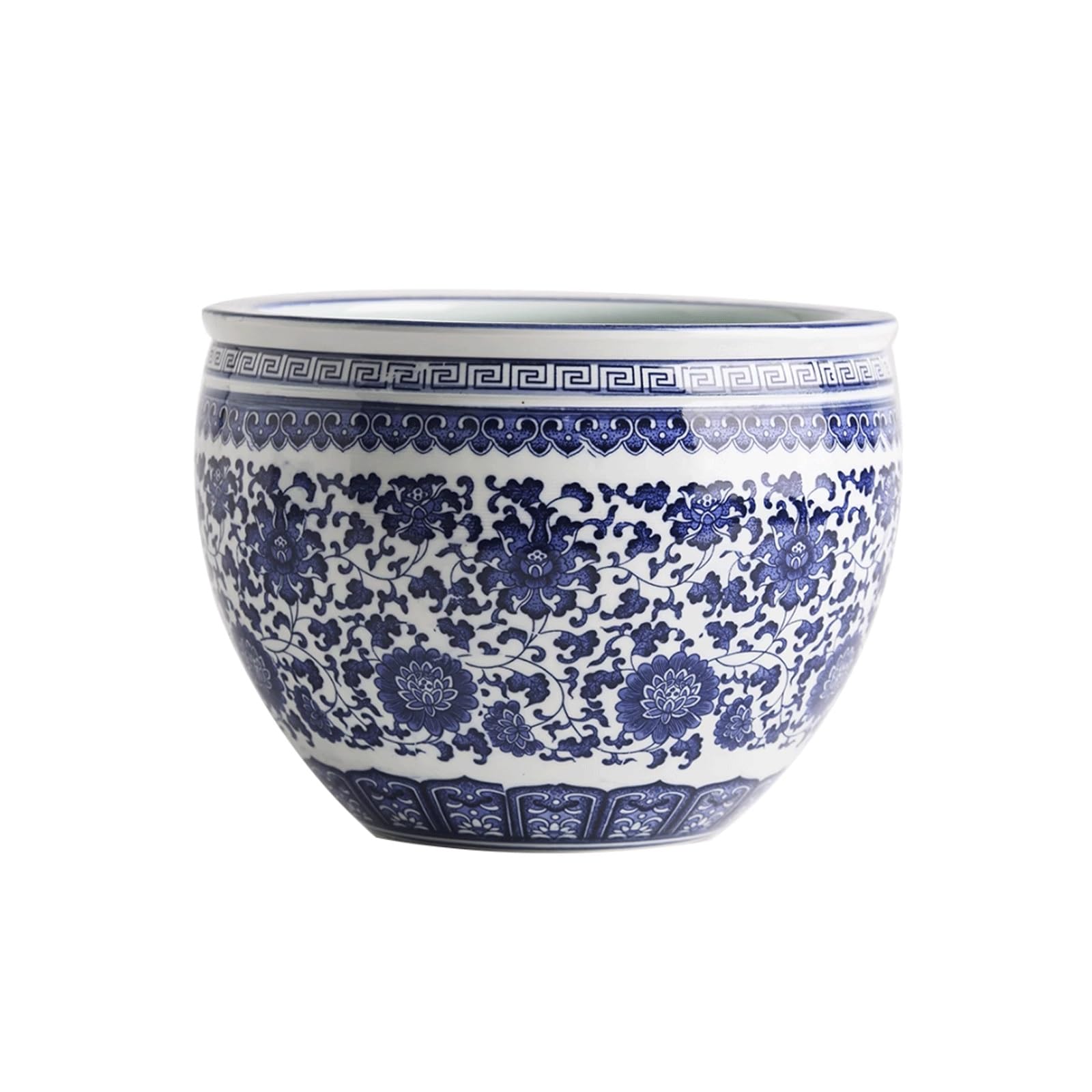 asdchZen Blue & White Porcelain Fishbowl Planter – Chinoiserie Jingdezhen Ceramic Flower Pot, Traditional Oriental Decor For Indoor Plants & Patio, 21.5X18.5Cm