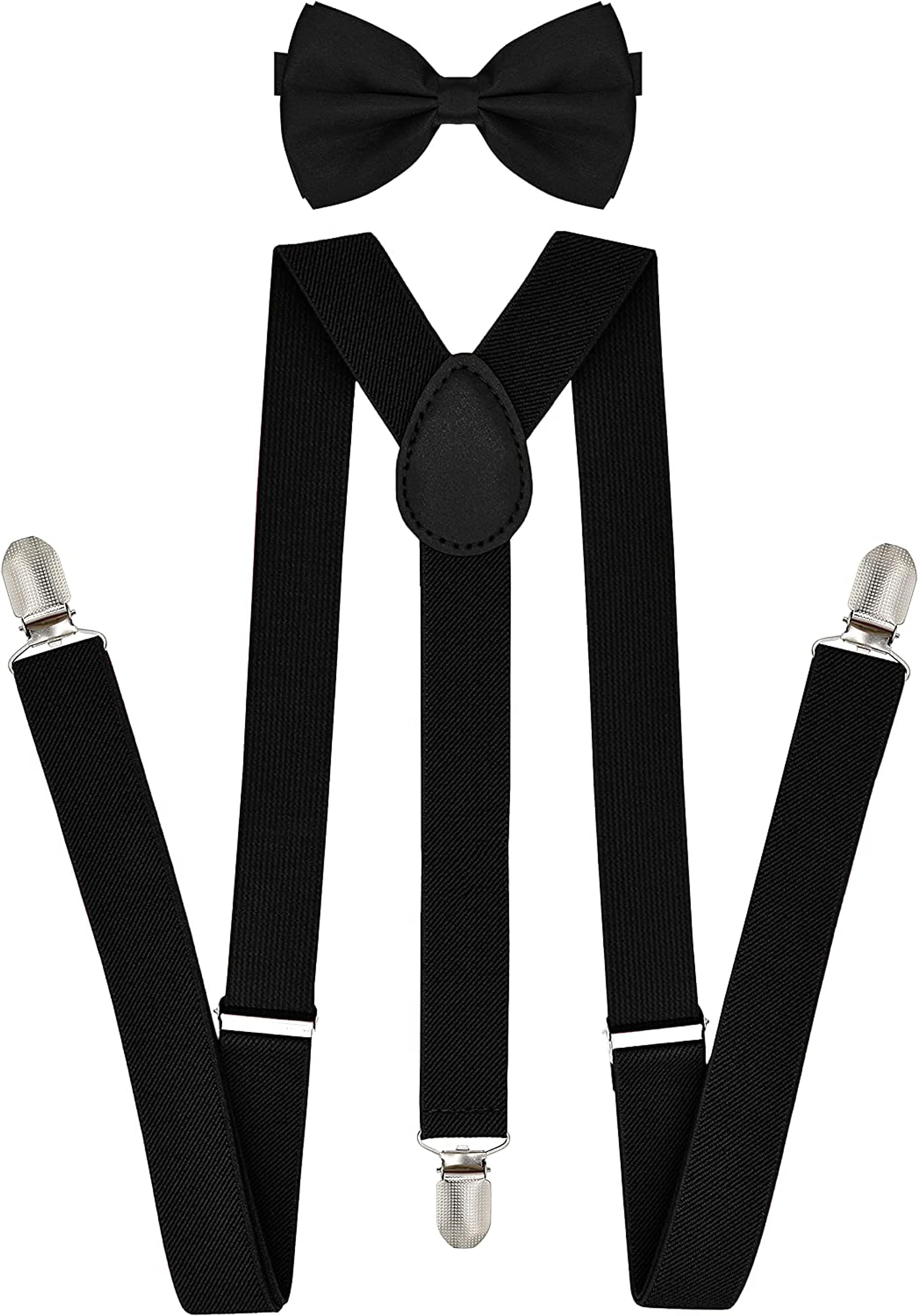 Suspenders and Bowtie Set for Men Women Adults - Adjustable Elastic Y Back Style Suspender Bow Tie (Black Set)-image-13