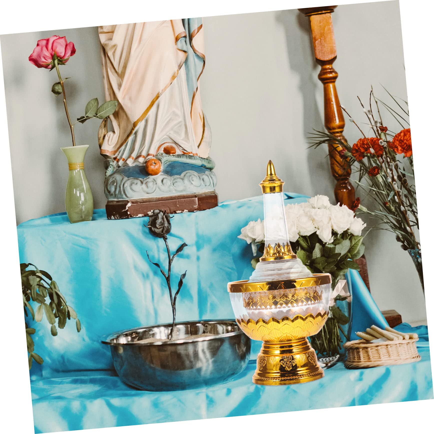 3 Sets Wasserversorgungsbecher, Tropfflasche, heiliger Becher, Fengshui-Klangschale, Feng Shui-Anbetungsschale, Tempel, Kupferschale, Meditationsschale, thailändisches Opfertablett, Kunststoff, Messin