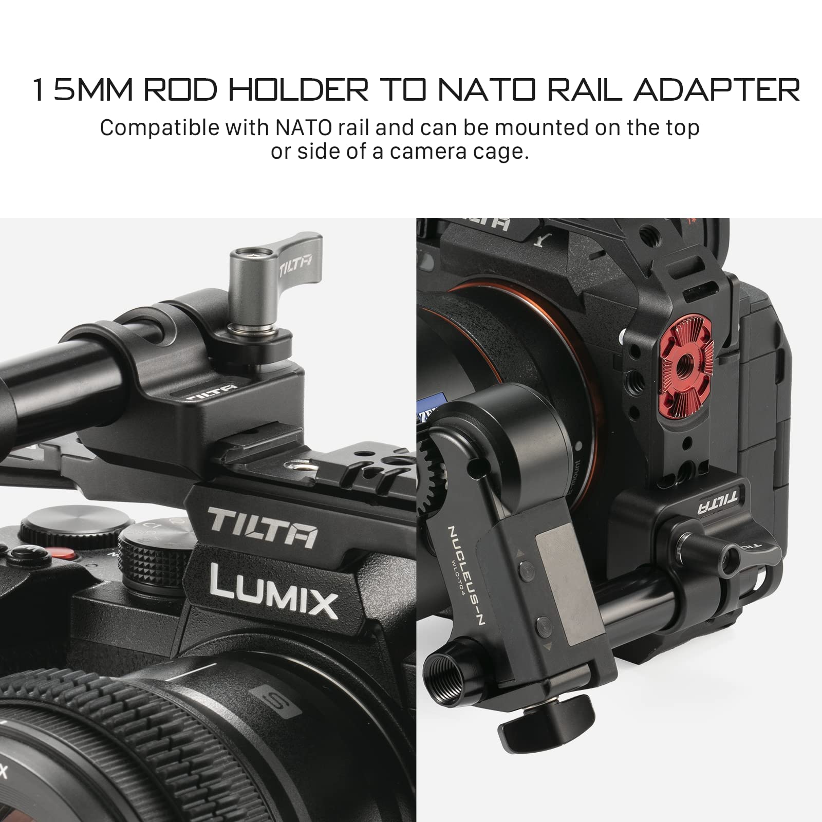 Tilta Supporto per asta da 15 mm a adattatore NATO compatibile con le nostre gabbie per fotocamere complete e mezze - Nero TA-15RH-NTA-B