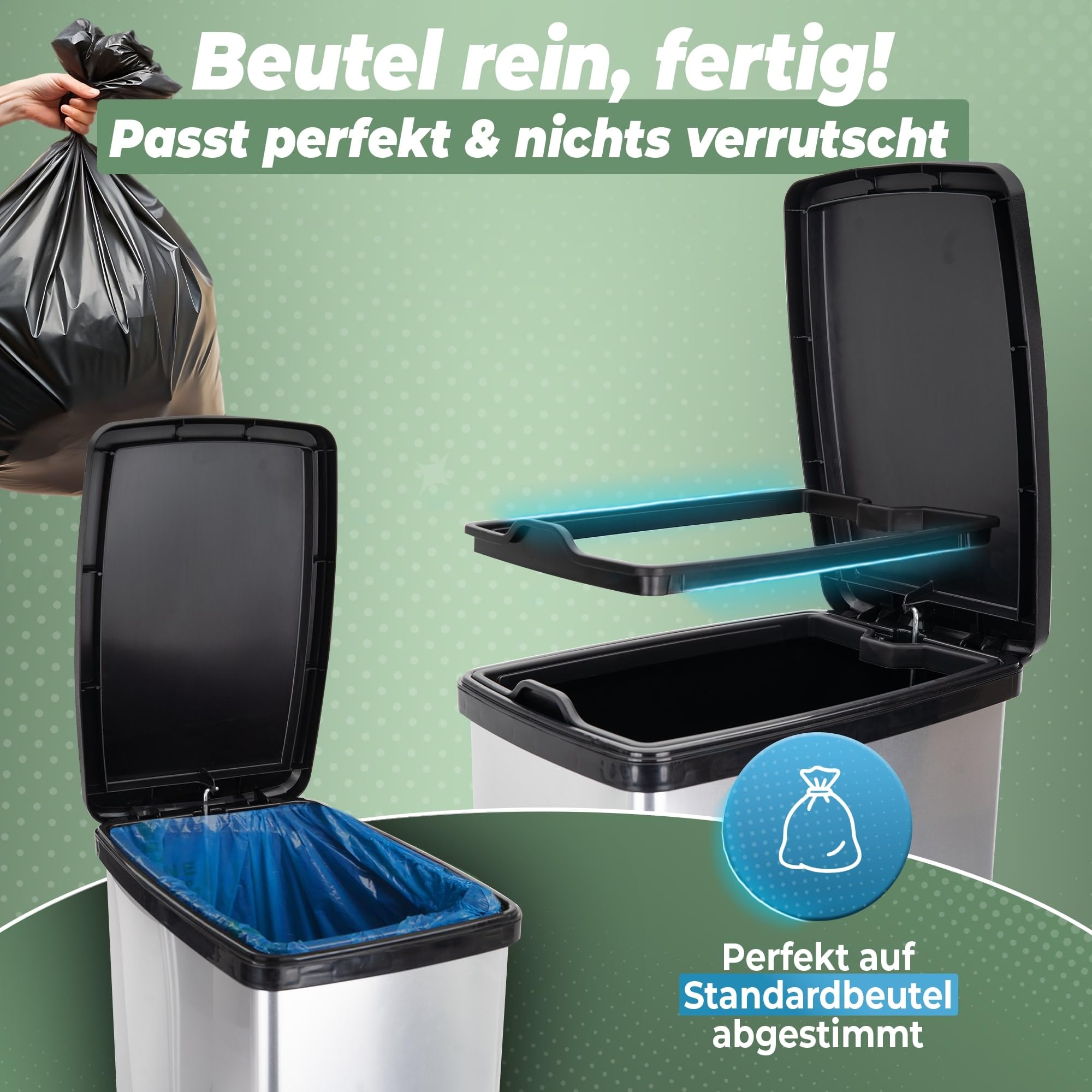 Novaliv Großer Mülleimer mit Deckel - 35L Tretmülleimer mit Soft-Close-System - Treteimer Müllbehälter Stabiler Abfalleimer mit Deckel & Fußpedal - Geruchsdichter Mülleimer Küche u.v.m