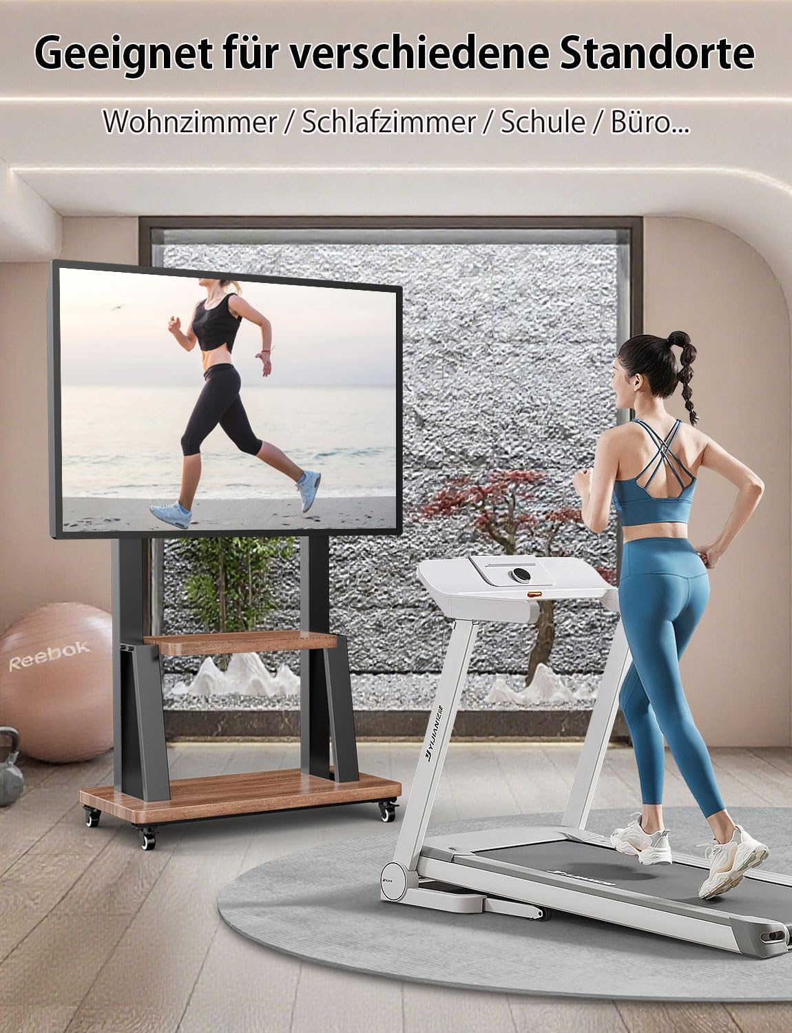 Rollbarer TV Ständer für 32-100 Zoll Fernseher,Professioneller Monitor Stand mit Rollen höhenverstellbar,max VESA 900x600 Last bis 80kg Wohnzimmer Schlafzimmer Büro Universeller TV Standfuss