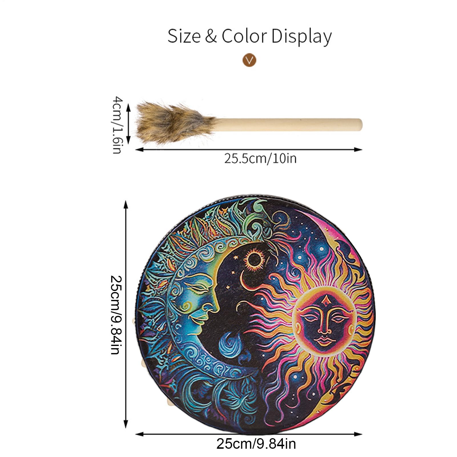 Shamanic Hand Druum | Tambor chamán hecho a mano | Herramienta de sonido de chamán vintage de tono grande | de 25 cm con batidor para curación de sonido, relajación, meditación