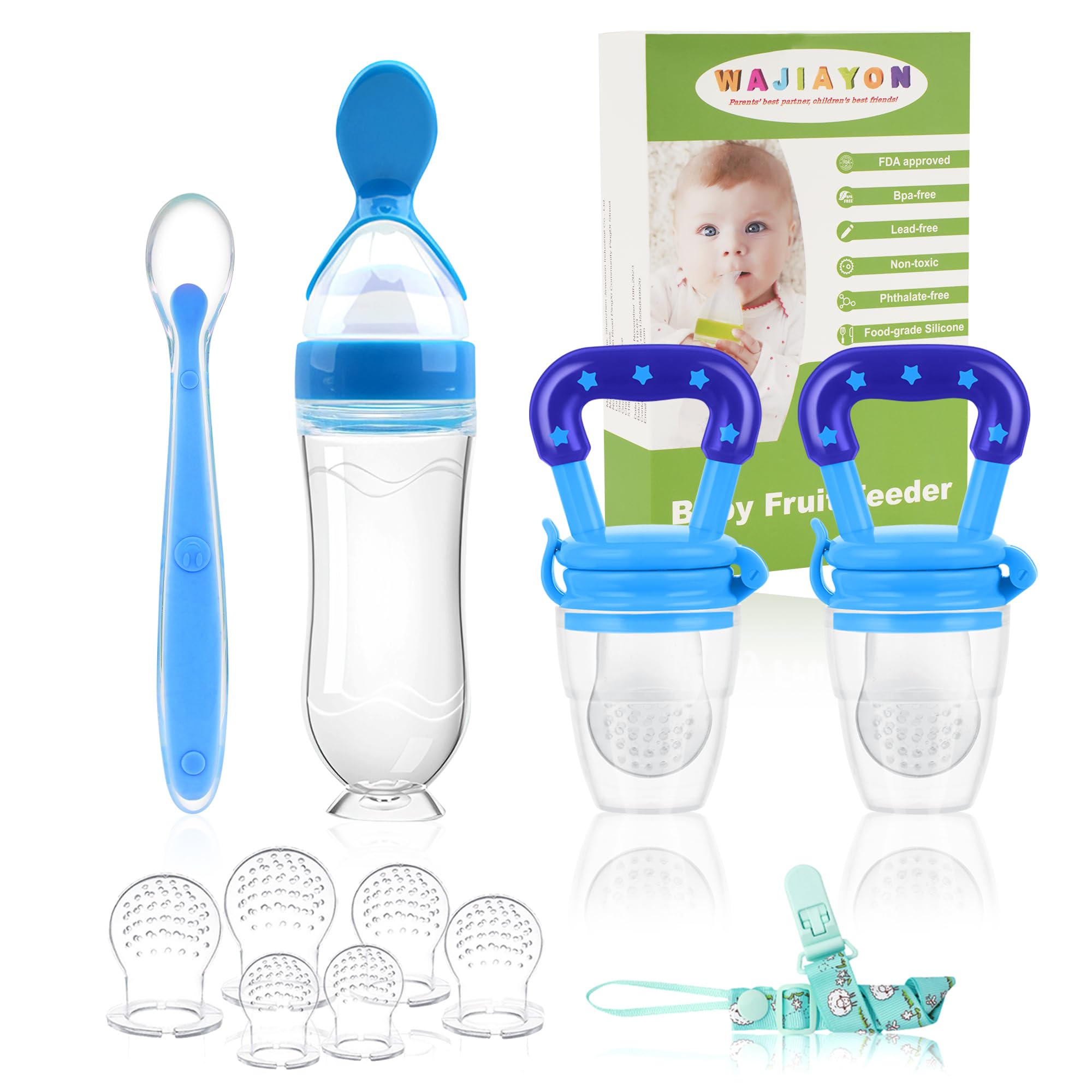 WAJIAYON Baby Fruit Feeder Pacifier | Infant Food Feeder Pacifier & Food Dispensing Spoon | Fresh Fruit Teethers for Babies | Silicone Feeder Baby,