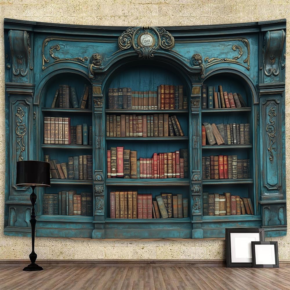 YDIDIAN Medieval Bookcase Tapestry, Vintage Gothic Bookshelf Backdrop Spooky Library Tapestries Posters for College Dorm Wall Hanging Student, Tapestry for School Classroom Dorm Room Bedroom, 90x70IN