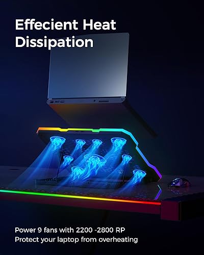 Miniatura 2 de ChillCore Almohadilla de enfriamiento para laptop, luces RGB, enfriador para laptop con 9 ventiladores para portátiles de 15.6 a 19.3 pulgadas
