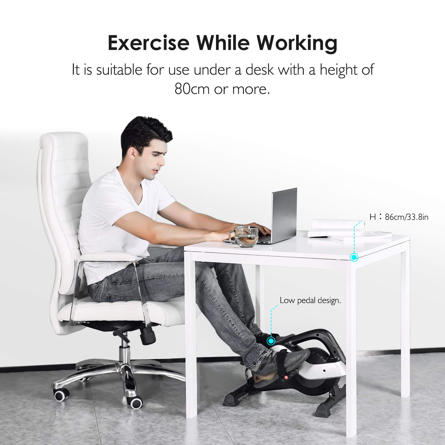 REEHUT Under Desk Cycle,8level Resistance Mini Exercise Bike for Hand and Foot