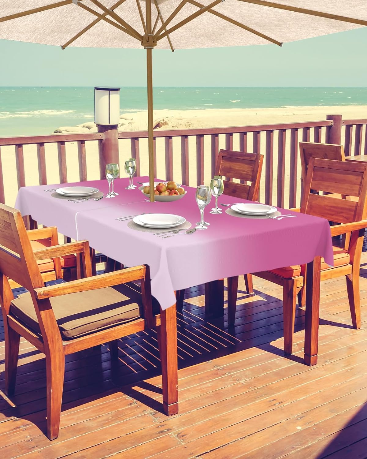 Outdoor Tablecloth Pink Ombre Rectangle Patio Tablecloths 60x120, Waterproof Outside Table Cloths with Umbrella Hole and Zipper, Gradient Color Summer Table Cover for Outdoor Tables Garden BBQS