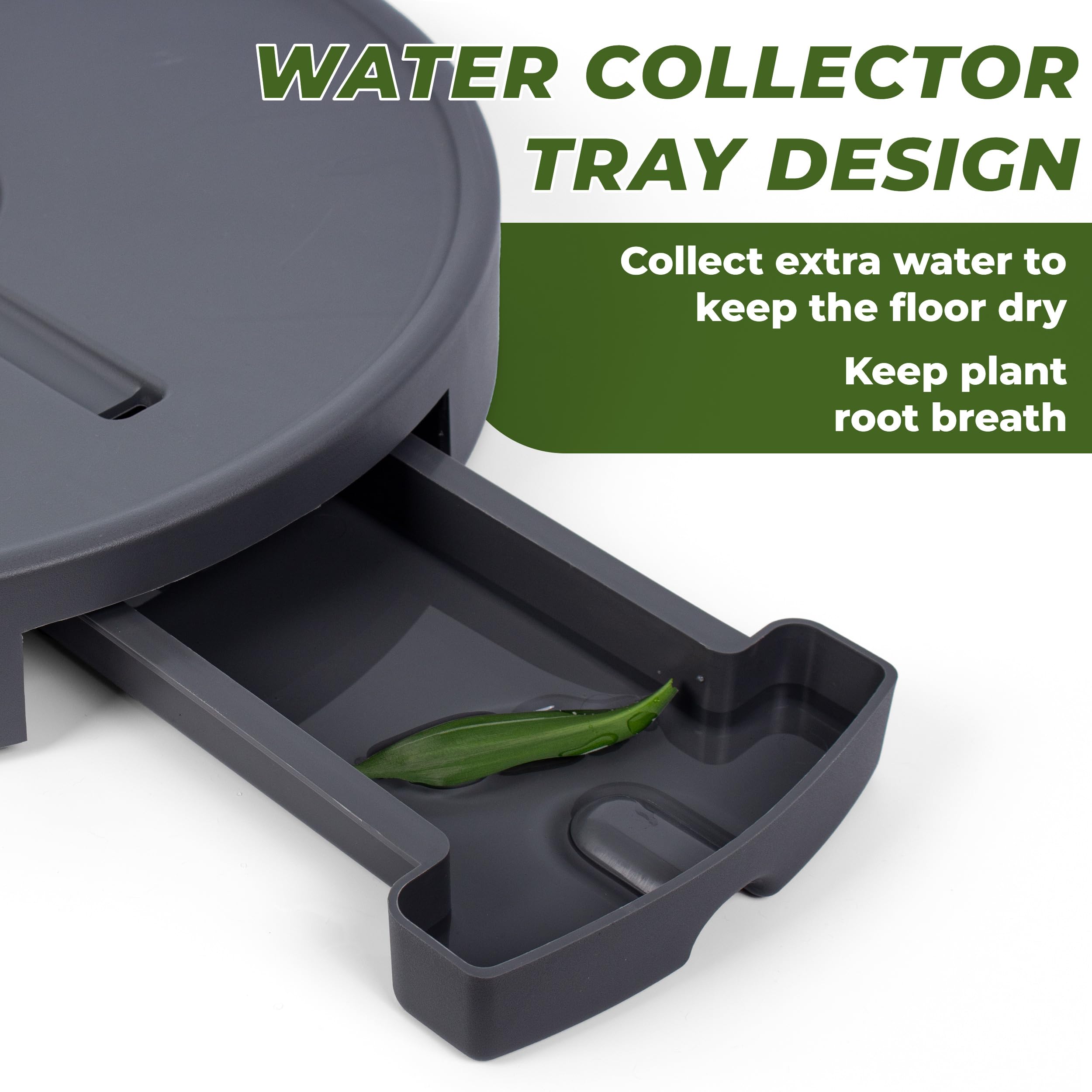 Plateau Roulant Pour Plantes - Lot De 2, Diamètre 42 Cm, Charge Max 200 Kg, 6 Roues Pivotantes, Gris