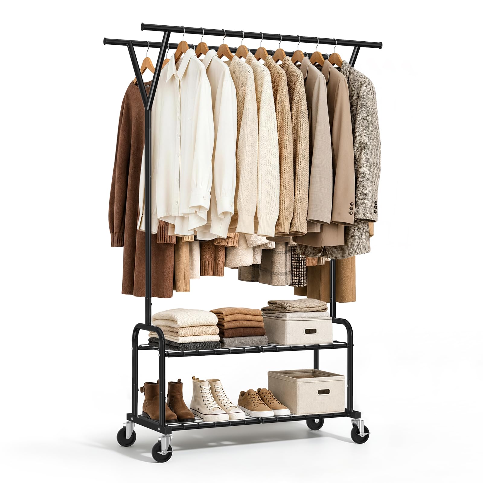 Rolling Clothes Rack Heavy Duty Clothing Racks with Wheels for Bedroom