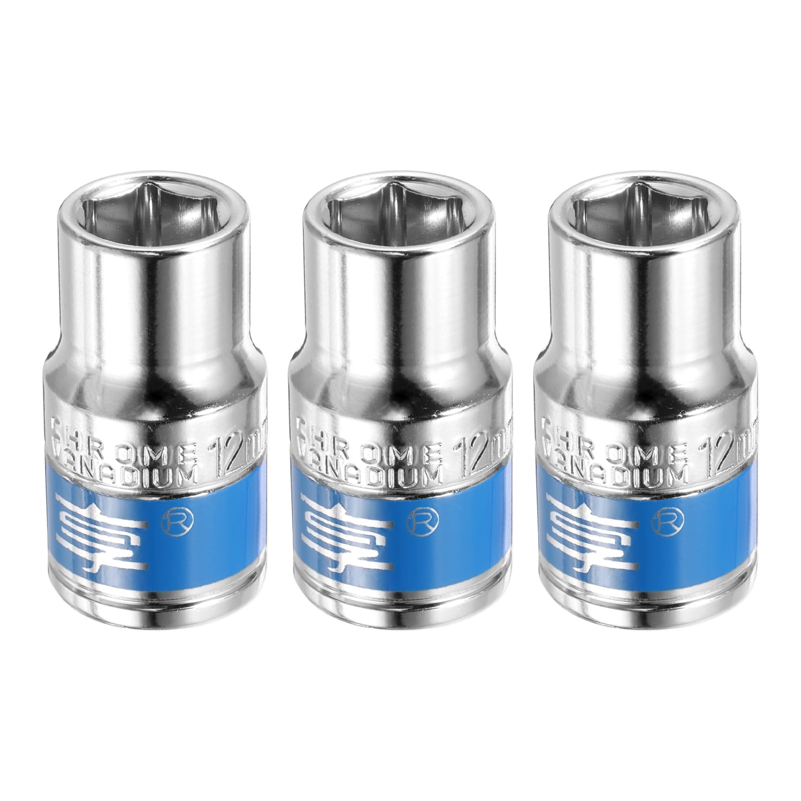 HARFINGTON 3pcs 1/2 Inch Drive 6-Point Socket 12mm CR-V Metric Shallow Socket Electric Wrench Socket for Mechanical Auto Repair, Silver Tone & Blue
