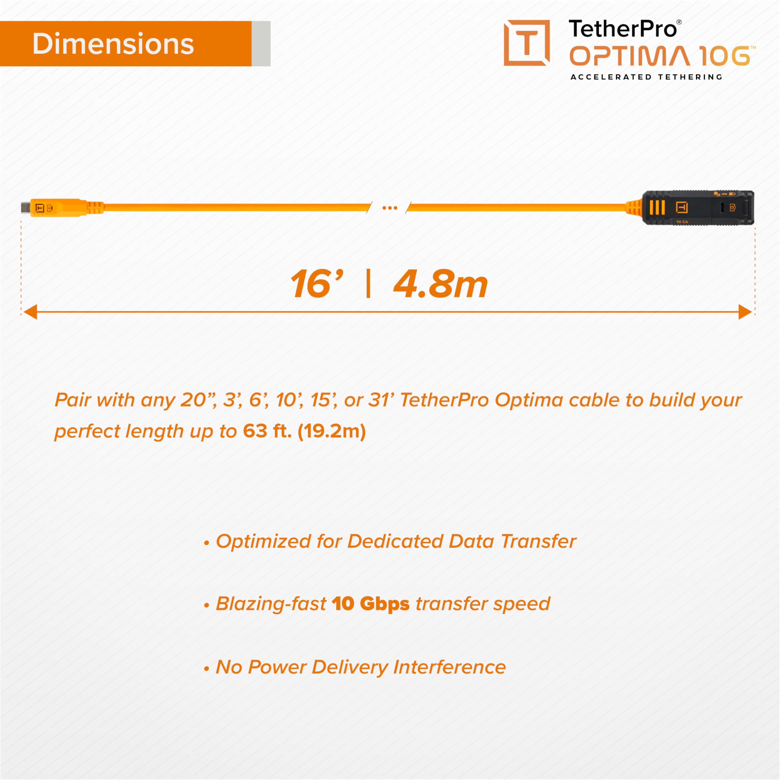 Tether Tools TetherPro Optima 10G 16' USB-C TetherBoost Cavo di prolunga con blocco – nero