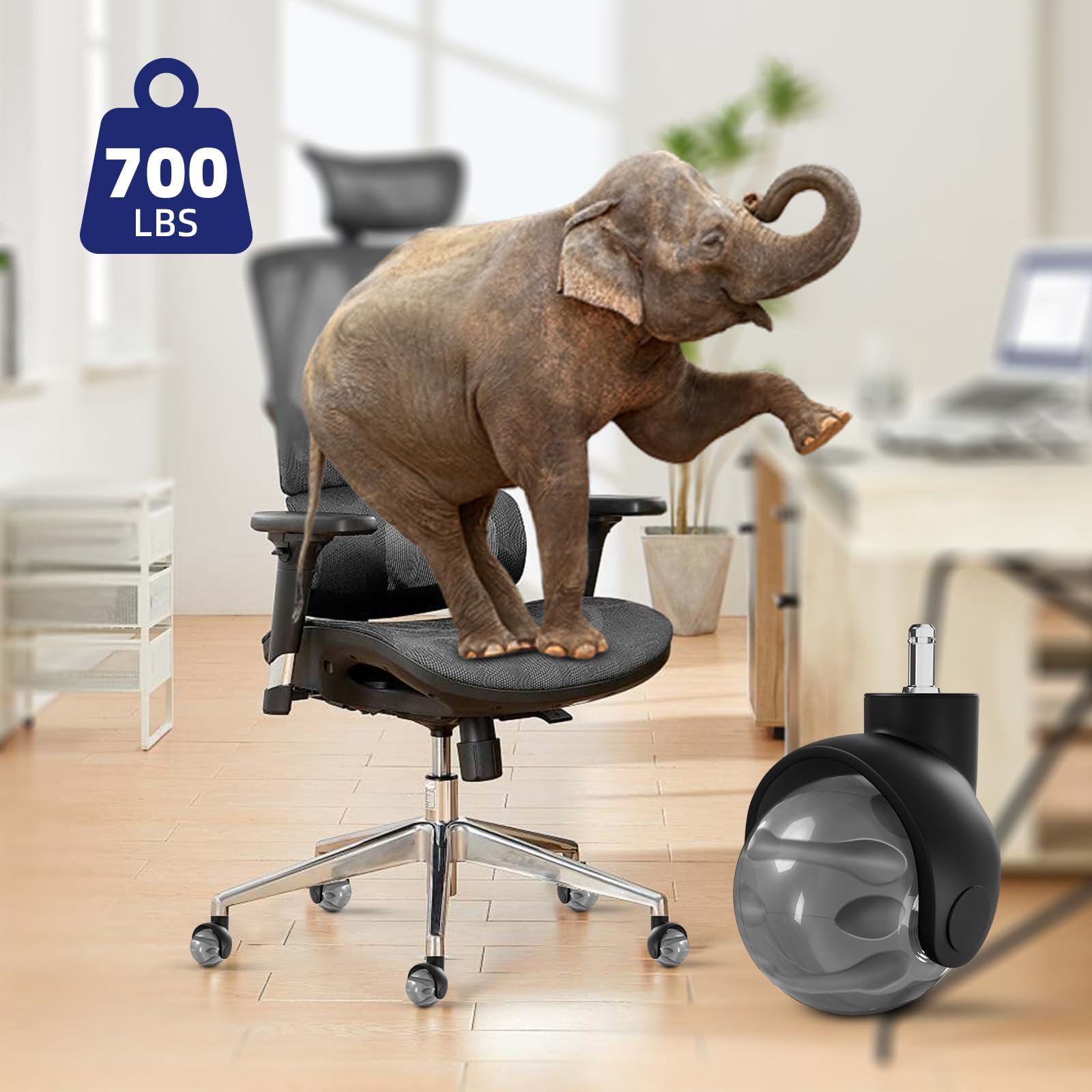 Set 5 Rotelle Per Sedia Ufficio 11mm - Super Silenziose, Per Parquet E Pavimenti Duri, Fino A 300kg - Foto 10