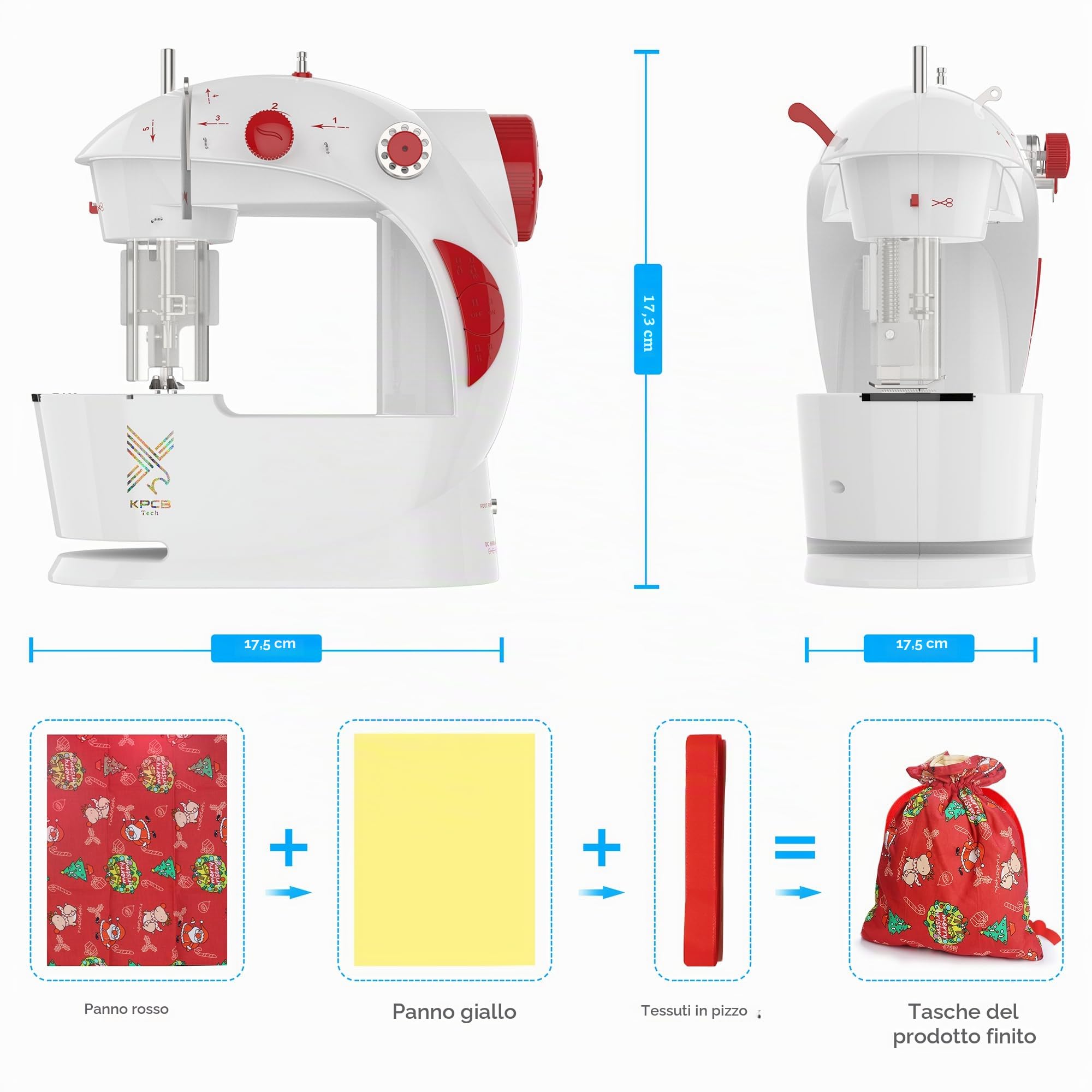 KPCB Mini macchina da cucire con materiale fai da te per borse natalizie, macchina da cucire elettronica con protezione per le dita e set da cucito