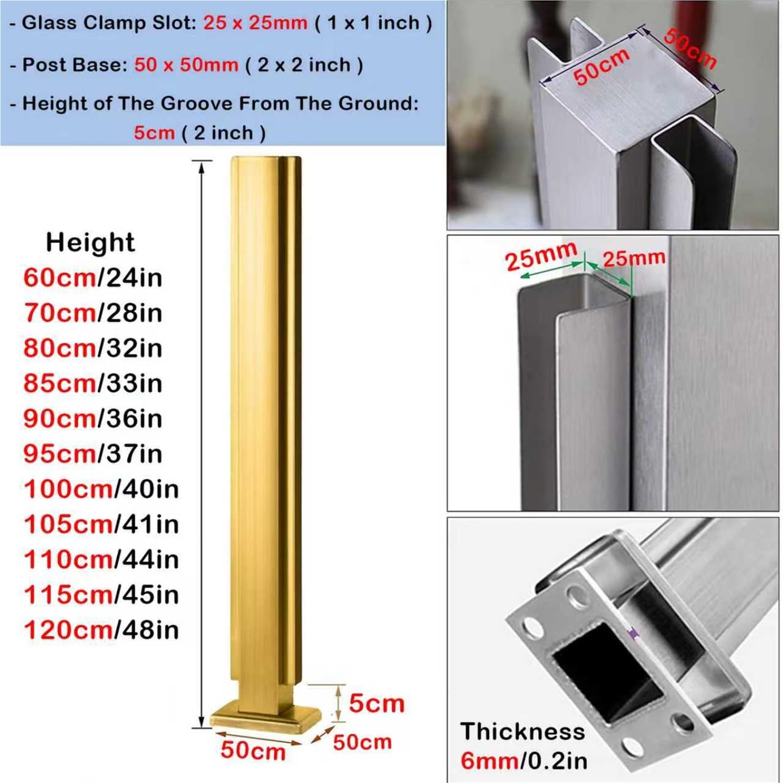 postes para barandillas de vidrio Paneles De Balaustrada Pilar Con Ranuras Y Base, Columna De Cristal De Alta Resistencia Para Barandillas/tabiques/terrazas, Poste De(A-EDGE,Height 70cm)