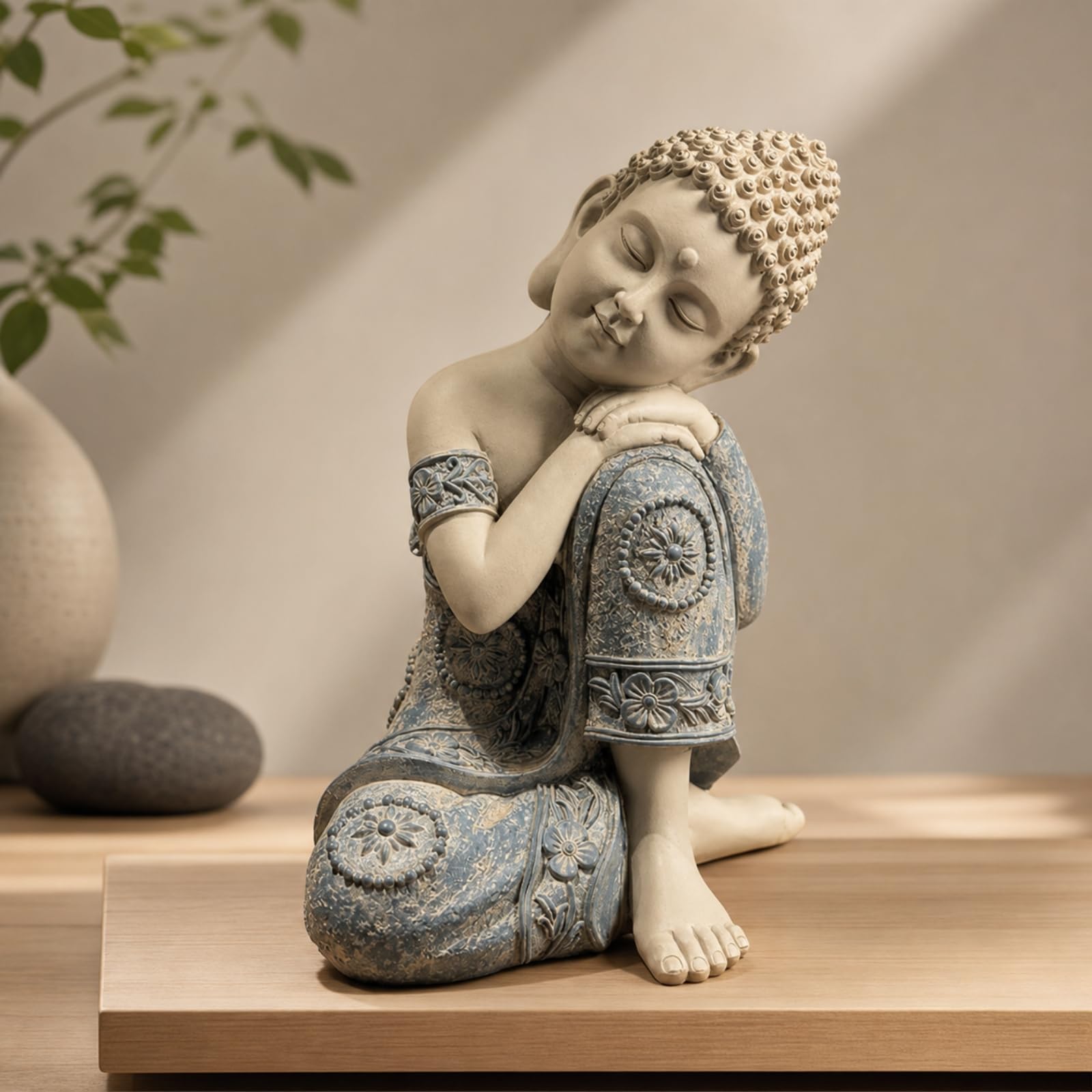 Estatua Buda Compacta | Meditativo, Figura Buda Durmiendo, Pequeña, para Patio