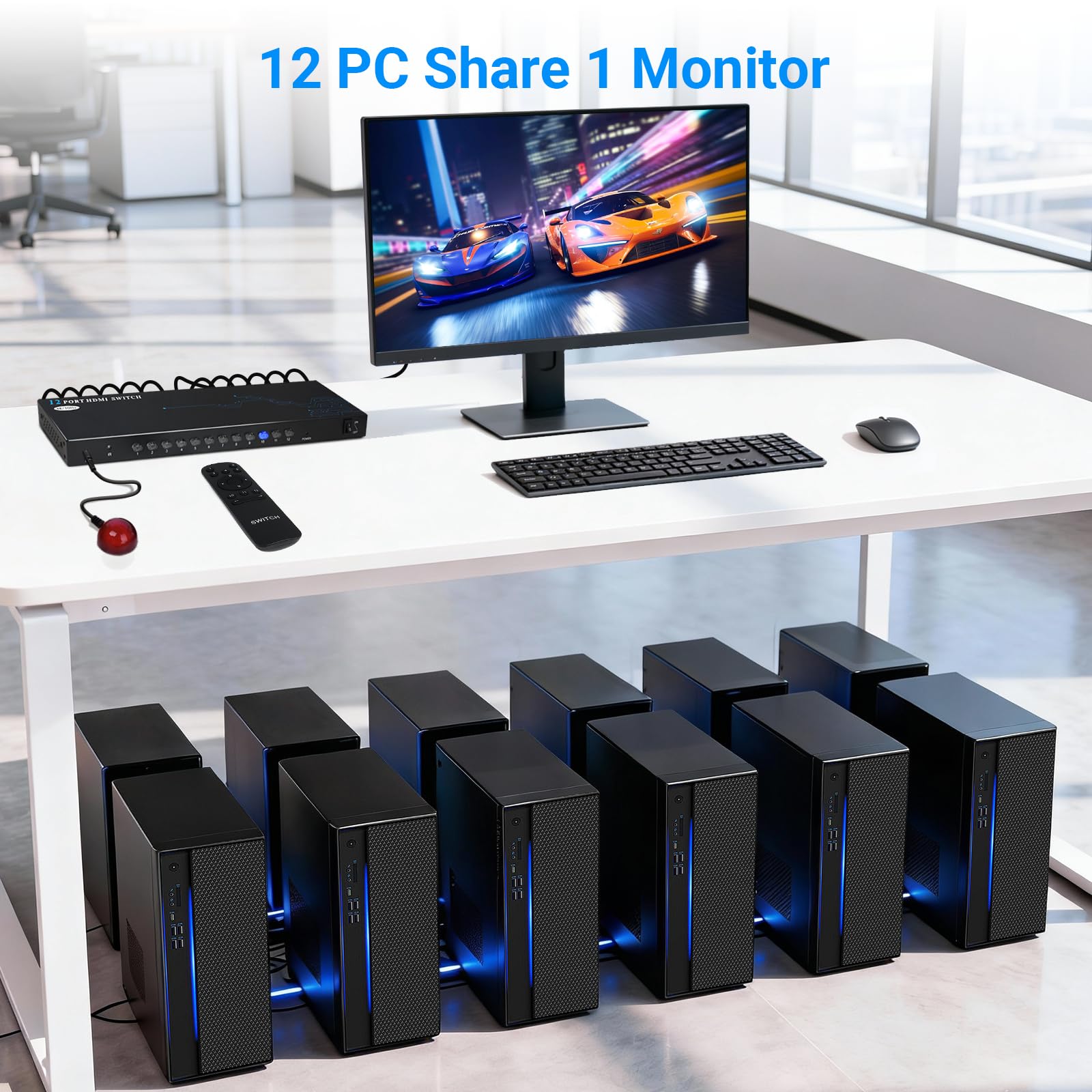 Switch HDMI a 12 Porte e 8 Porte 12 in 1 Out - Selettore HDMI 4K con Telecomando IR, 4K@30Hz Compatibile con laptop, PS5, Xbox, Fire TV, Lettore Blu-ray, Set-top Box, TV, Monitor, Proiettore